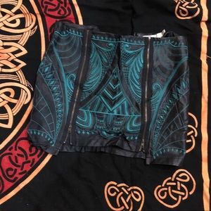 LEATHER printed black mini skirt with zippers